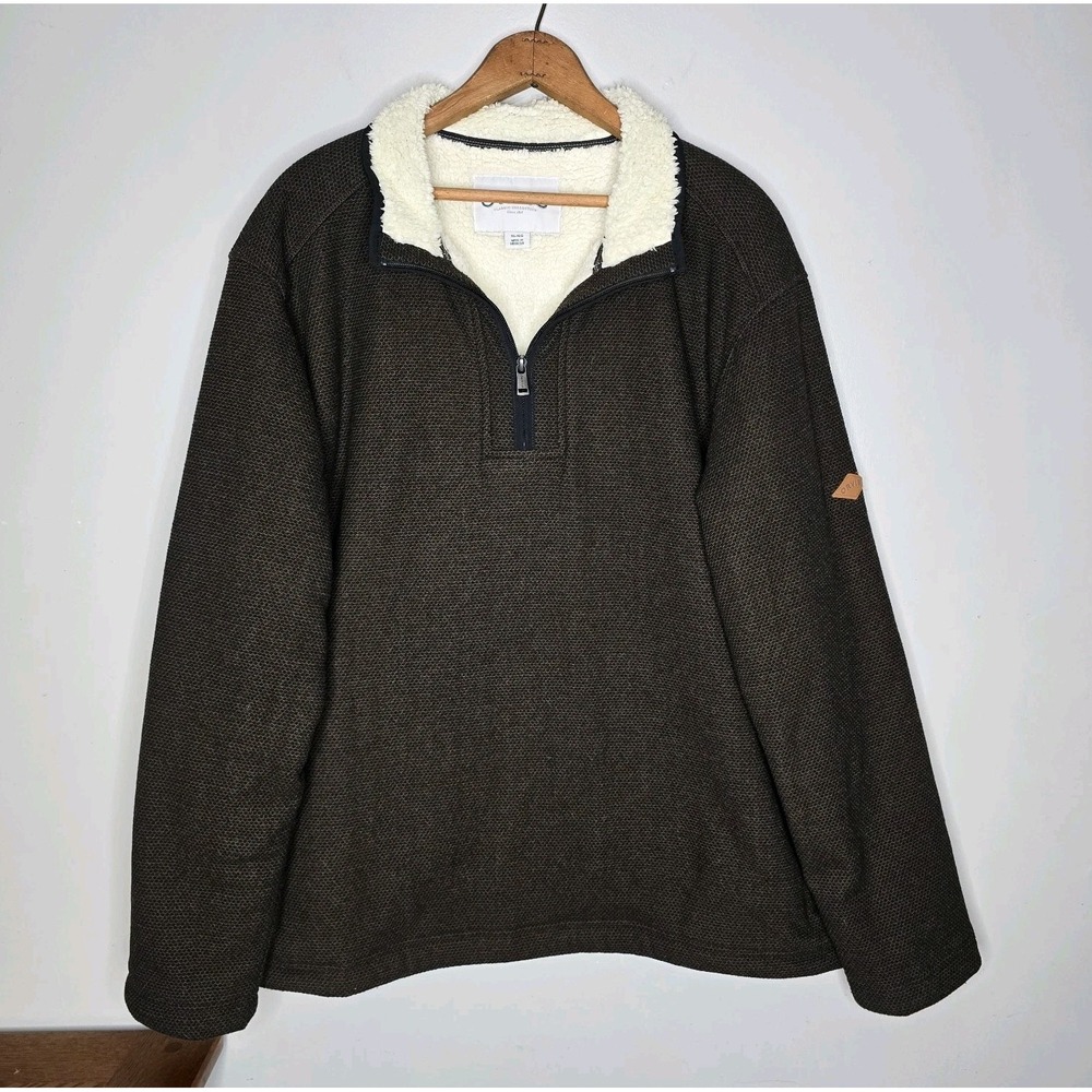 Orvis Quarter Zip Sherpa Lined Pullover Sweater Mens XLarge Brown Pockets Cozy